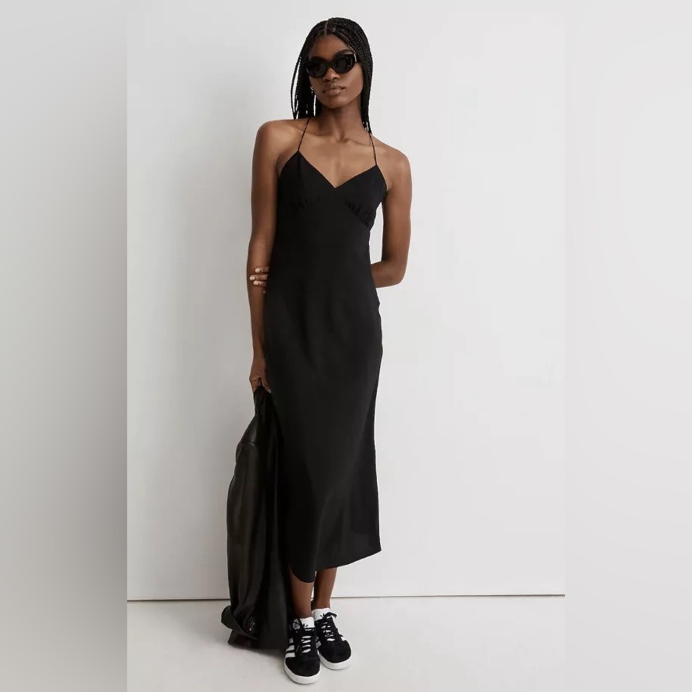 Madewell Slip Dress Womens 4 True Black Layton Midi Cami Lightweight Layering